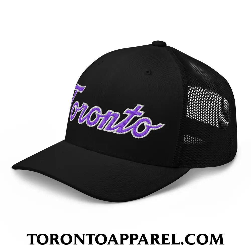 Toronto Basketball Classic Sports Script Embroidered Mesh Trucker Hat Purple / White - Toronto Apparel