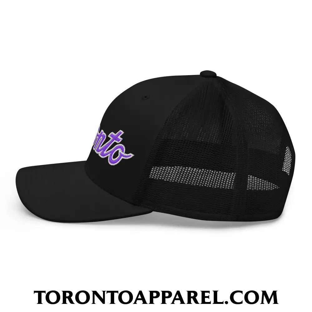 Toronto Basketball Classic Sports Script Embroidered Mesh Trucker Hat Purple / White - Toronto Apparel