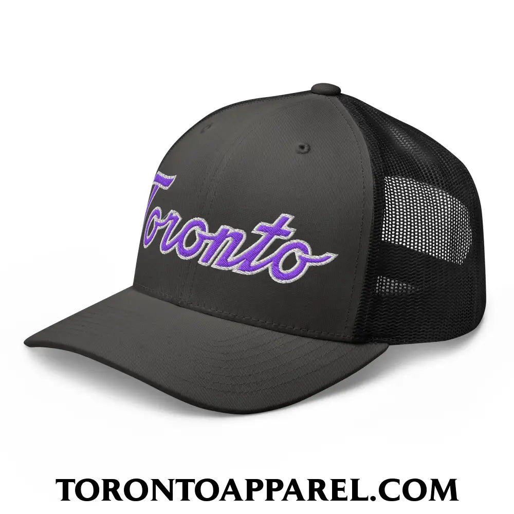 Toronto Basketball Classic Sports Script Embroidered Mesh Trucker Hat Purple / White - Toronto Apparel