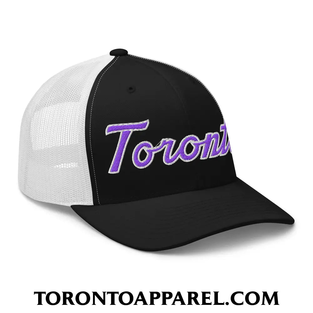 Toronto Basketball Classic Sports Script Embroidered Mesh Trucker Hat Purple / White - Toronto Apparel