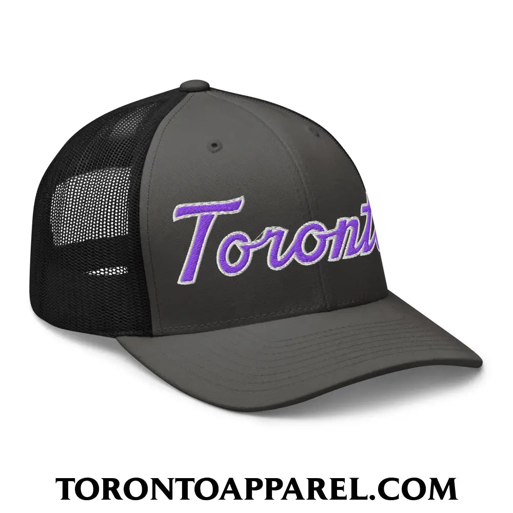 Toronto Basketball Classic Sports Script Embroidered Mesh Trucker Hat Purple / White - Toronto Apparel