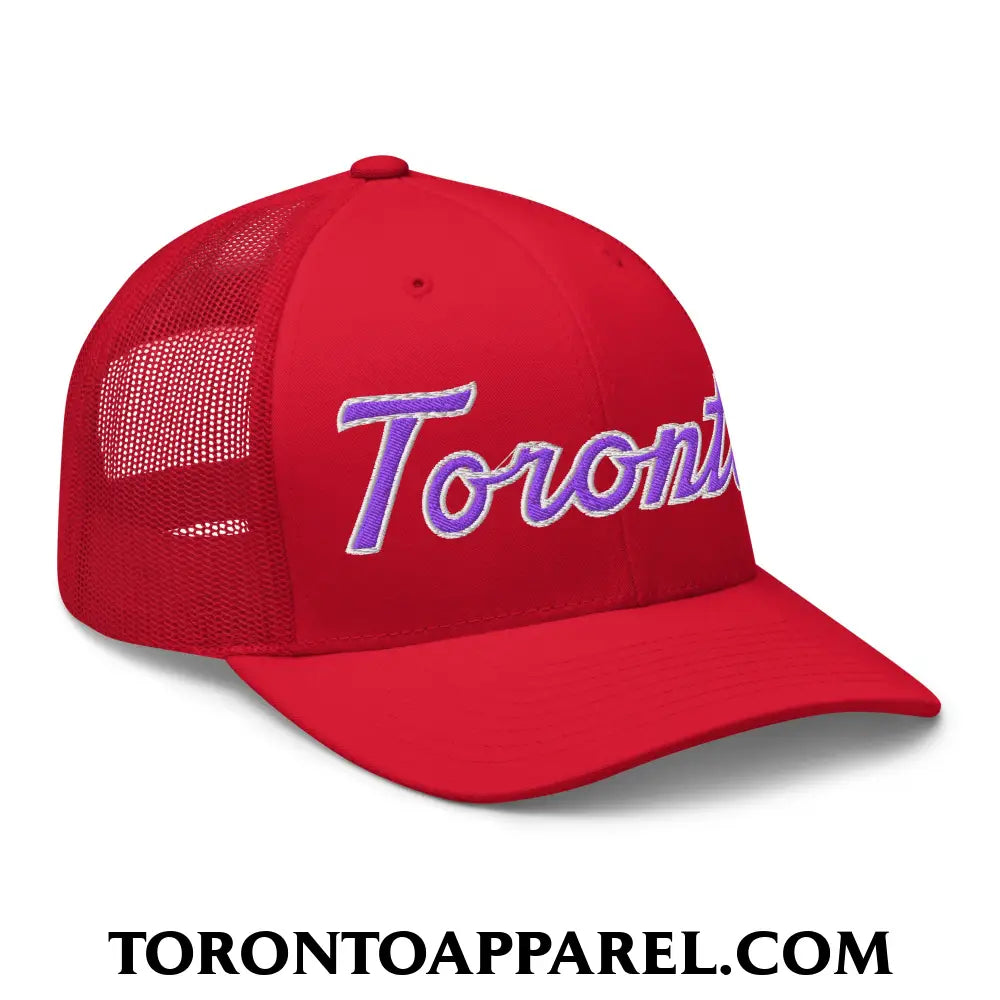 Toronto Basketball Classic Sports Script Embroidered Mesh Trucker Hat Purple / White - Toronto Apparel