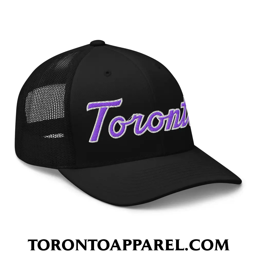Toronto Basketball Classic Sports Script Embroidered Mesh Trucker Hat Purple / White - Toronto Apparel