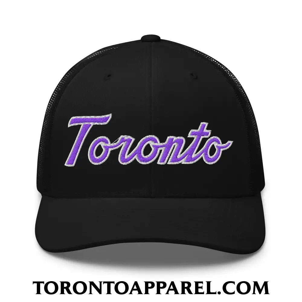 Toronto Basketball Classic Sports Script Embroidered Mesh Trucker Hat Purple / White - Black - Toronto Apparel