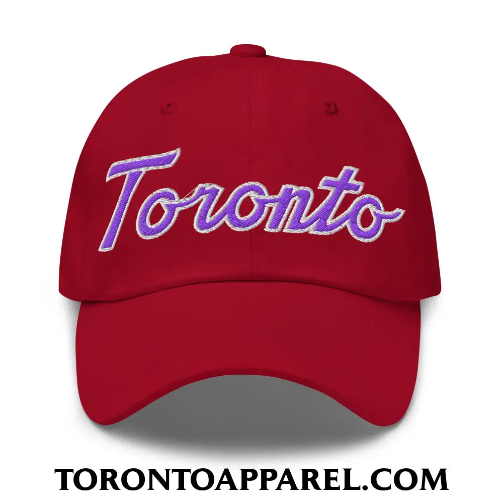 Toronto Basketball Classic Sports Script Embroidered Unstructured Dad Hat Purple / White - Cranberry - Toronto Apparel