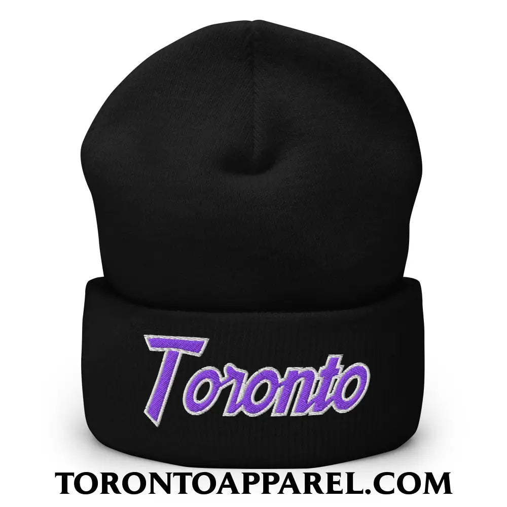 Toronto Basketball Vintage Sports Script Embroidered Cuffed Knit Beanie Purple / White - Black - Toronto Apparel
