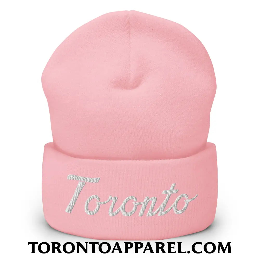 Toronto Classic Sports Script Embroidered Cuffed Knit Beanie - Baby Pink - Toronto Apparel