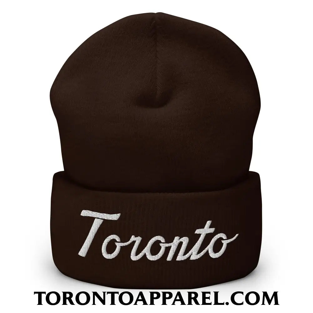 Toronto Classic Sports Script Embroidered Cuffed Knit Beanie - Brown - Toronto Apparel