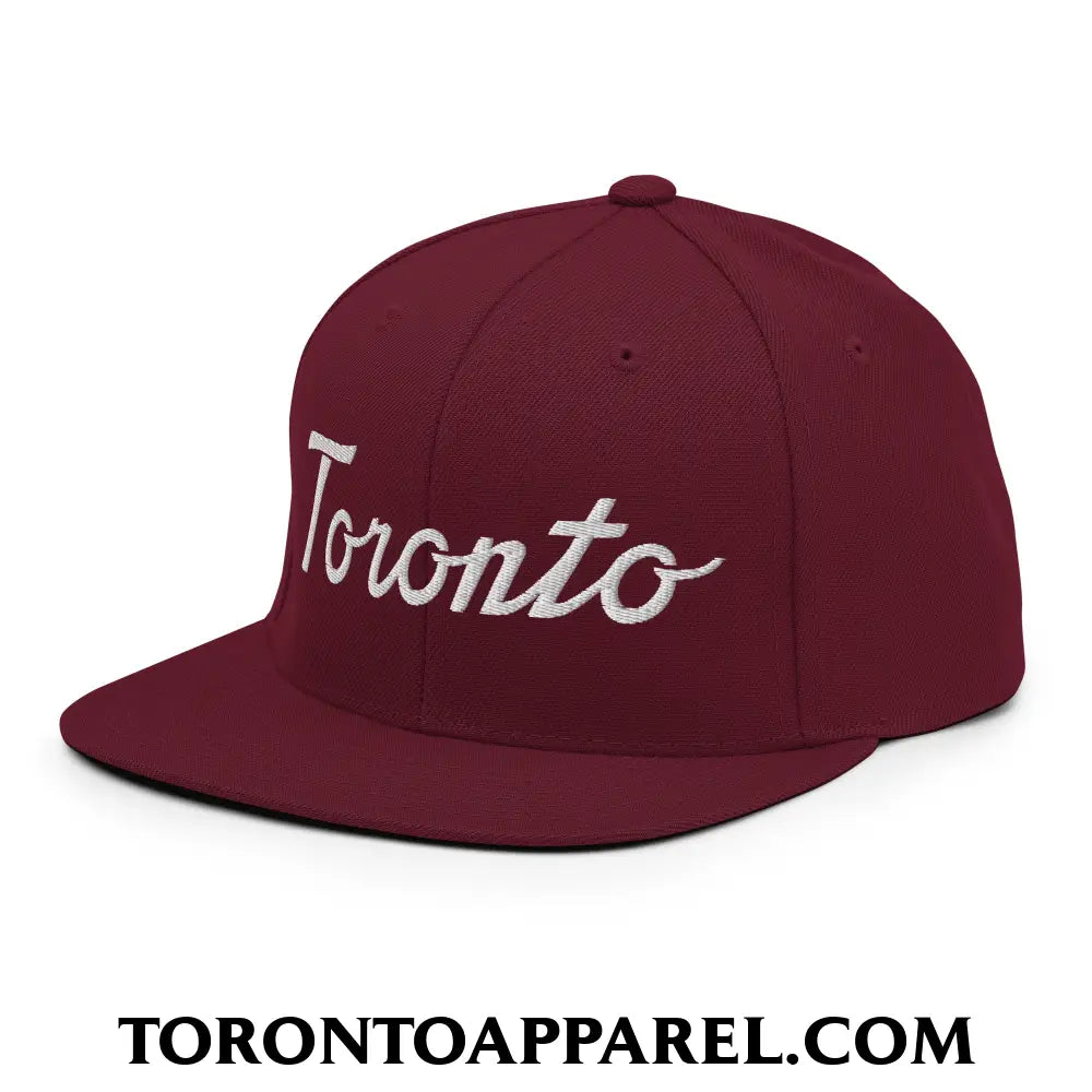 Toronto Classic Sports Script Embroidered Flat Brim Bill Snapback Hat - Toronto Apparel