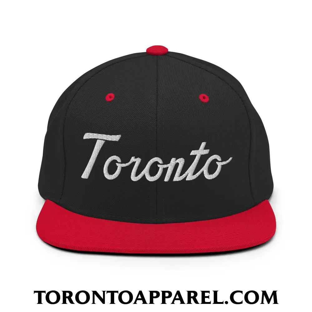 Toronto Classic Sports Script Embroidered Flat Brim Bill Snapback Hat - Black/ Red - Toronto Apparel