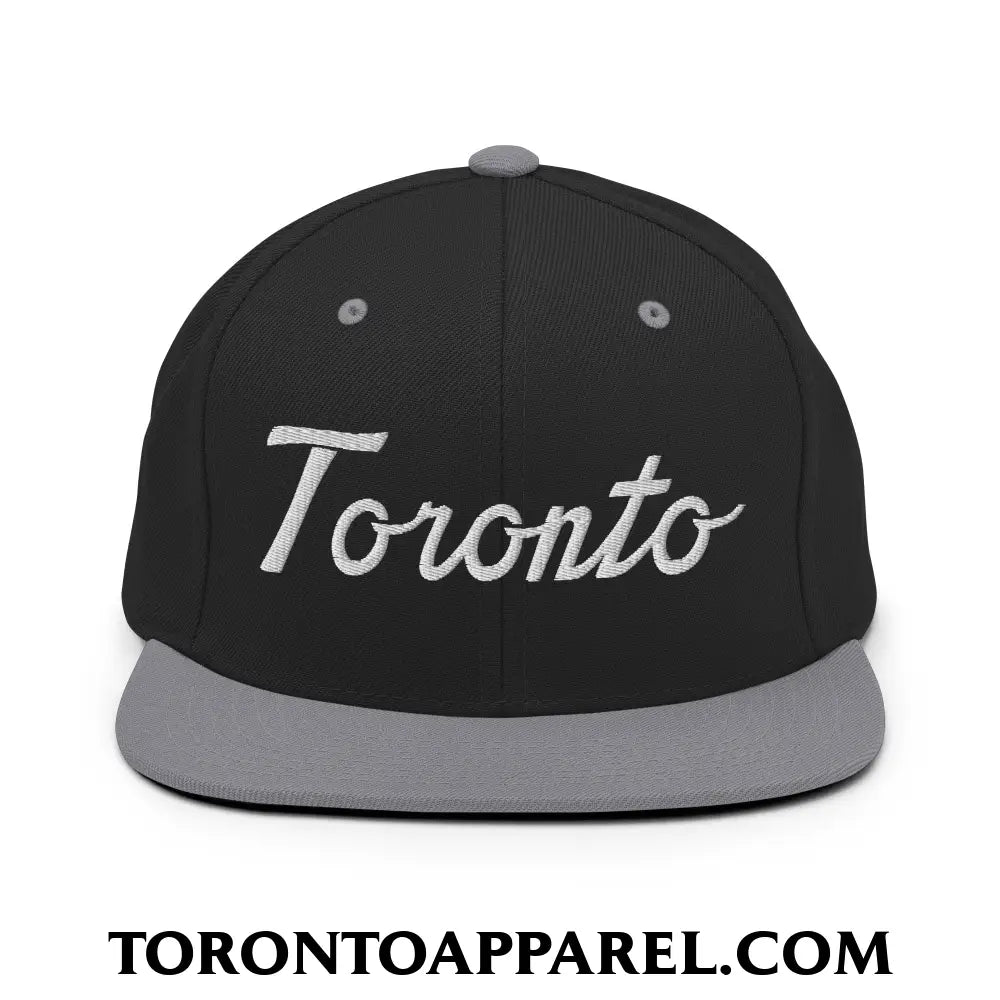 Toronto Classic Sports Script Embroidered Flat Brim Bill Snapback Hat - Black/ Silver - Toronto Apparel