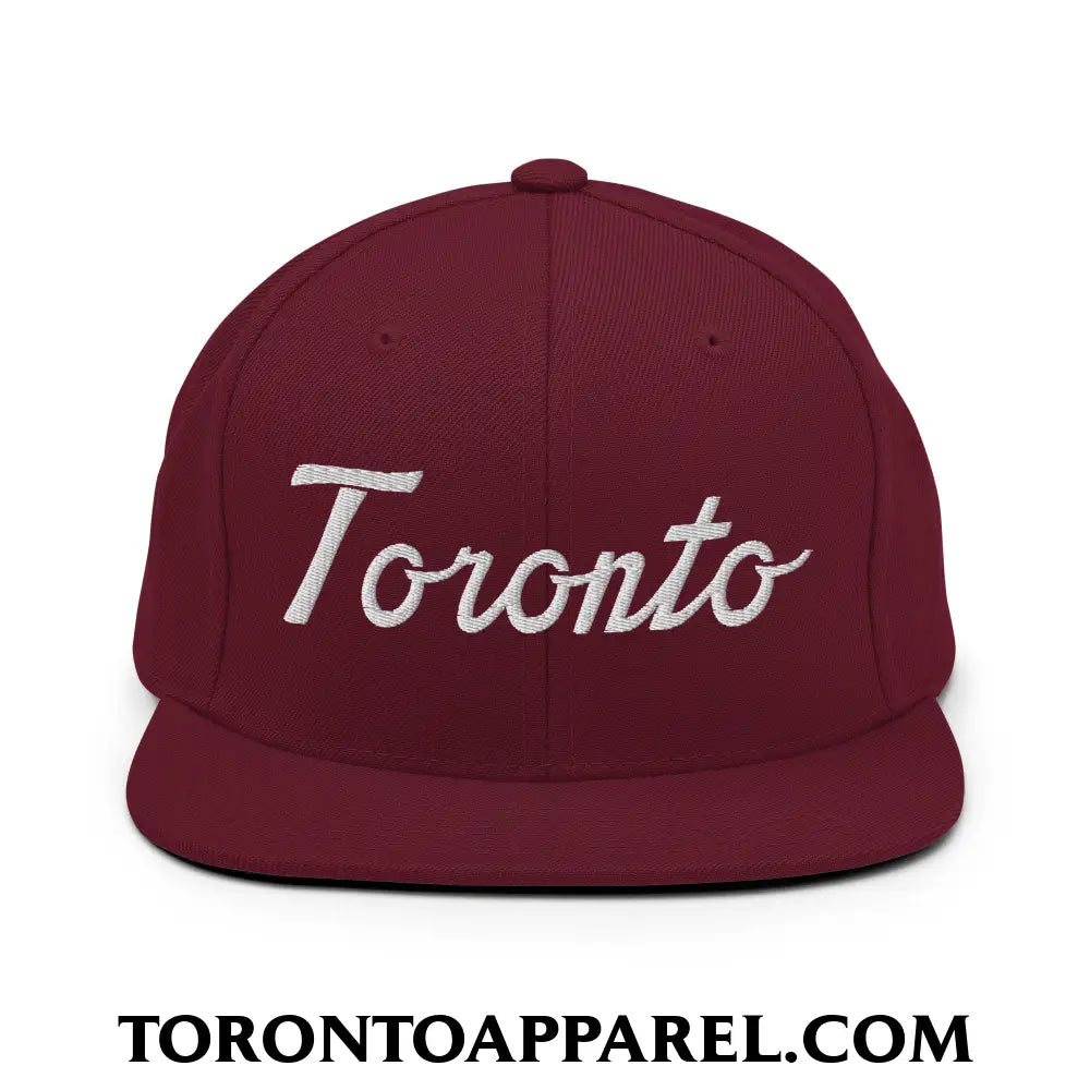 Toronto Classic Sports Script Embroidered Flat Brim Bill Snapback Hat - Maroon - Toronto Apparel