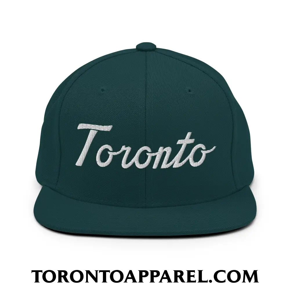 Toronto Classic Sports Script Embroidered Flat Brim Bill Snapback Hat - Spruce - Toronto Apparel