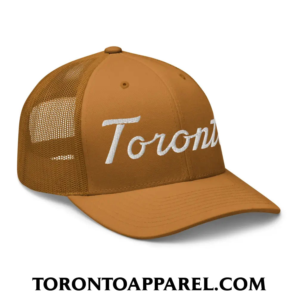 Toronto Classic Sports Script Embroidered Mesh Trucker Hat - Toronto Apparel