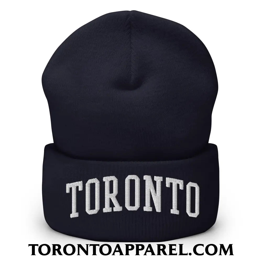 Toronto College Varisty Arch Block Embroidered Cuffed Knit Beanie - Navy - Toronto Apparel