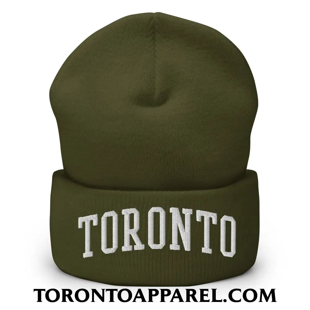 Toronto College Varisty Arch Block Embroidered Cuffed Knit Beanie - Olive - Toronto Apparel