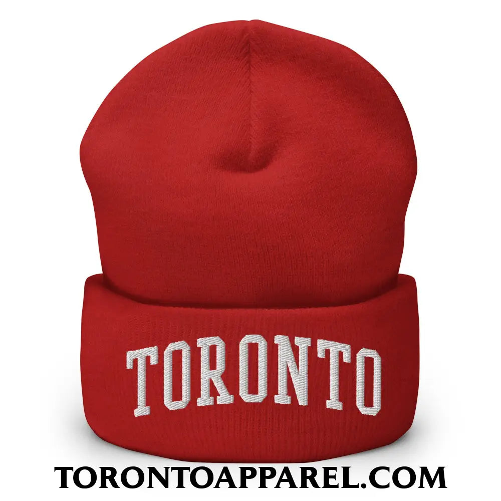 Toronto College Varisty Arch Block Embroidered Cuffed Knit Beanie - Red - Toronto Apparel