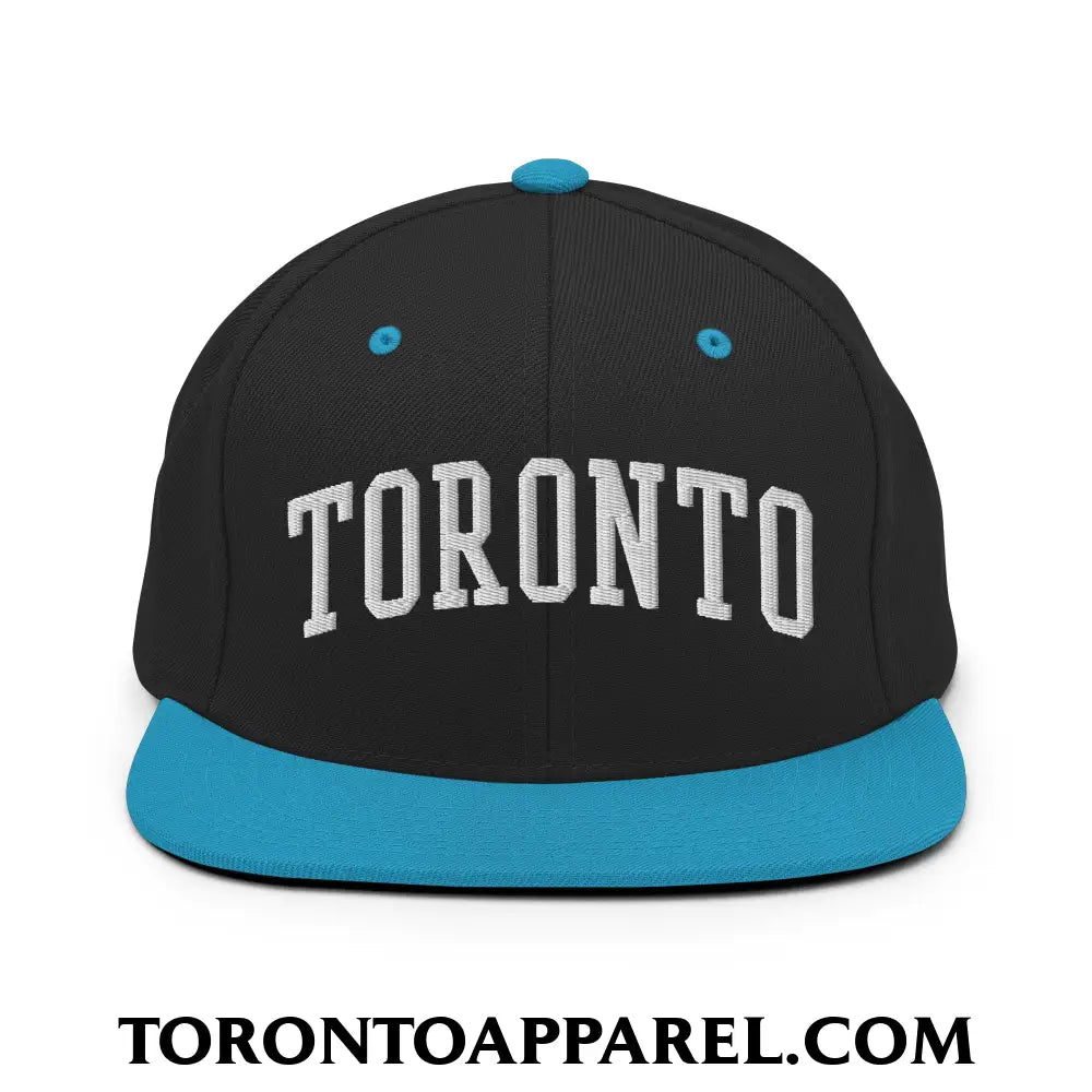 Toronto College Varisty Arch Block Embroidered Flat Brim Bill Snapback Hat - Black/ Teal - Toronto Apparel