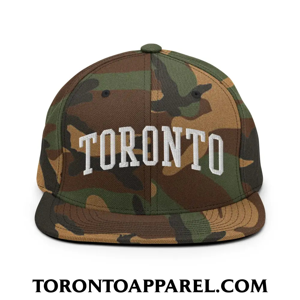 Toronto College Varisty Arch Block Embroidered Flat Brim Bill Snapback Hat - Green Camo - Toronto Apparel