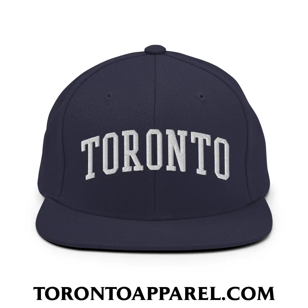 Toronto College Varisty Arch Block Embroidered Flat Brim Bill Snapback Hat - Navy - Toronto Apparel