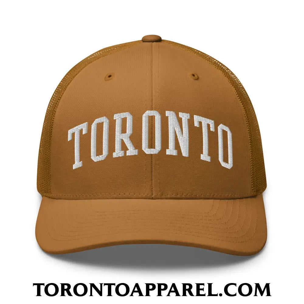 Toronto College Varisty Arch Block Embroidered Mesh Trucker Hat - Caramel - Toronto Apparel