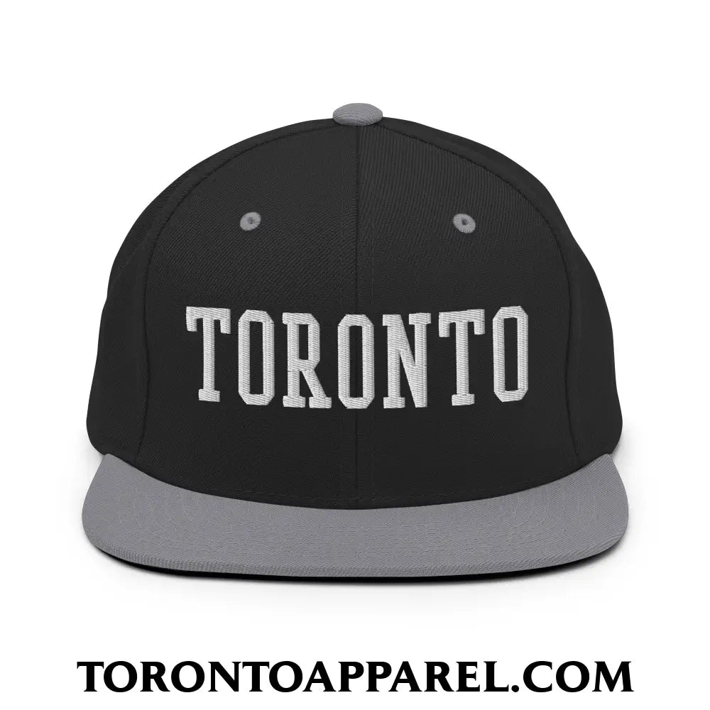 Toronto College Varisty Block Embroidered Flat Brim Bill Snapback Hat - Black/ Silver - Toronto Apparel