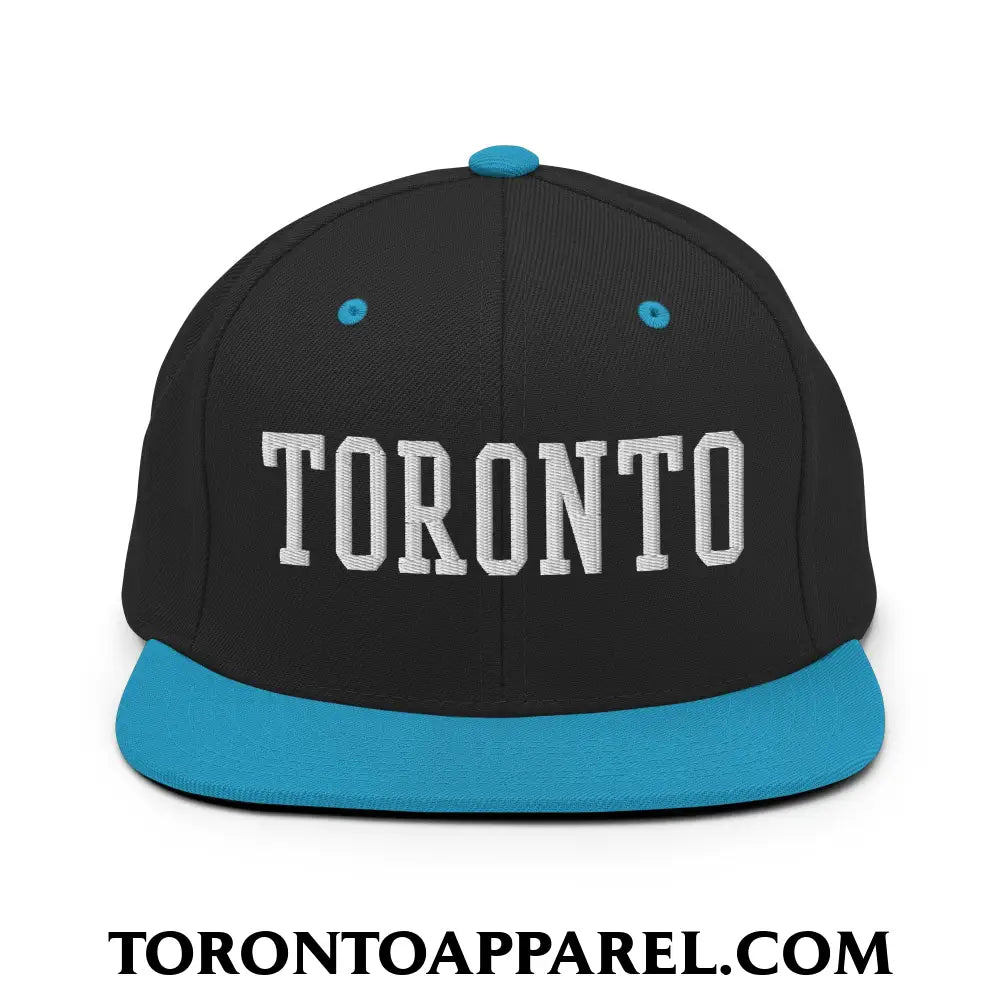 Toronto College Varisty Block Embroidered Flat Brim Bill Snapback Hat - Black/ Teal - Toronto Apparel