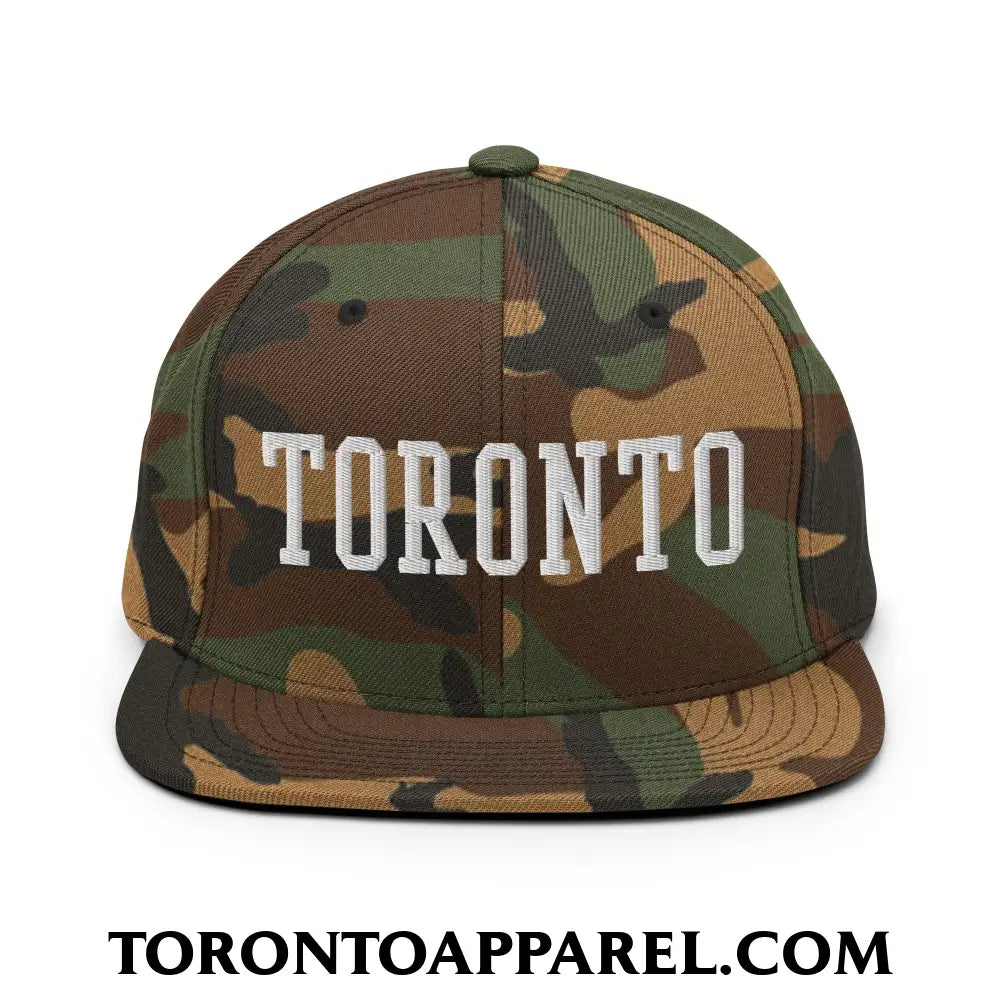 Toronto College Varisty Block Embroidered Flat Brim Bill Snapback Hat - Green Camo - Toronto Apparel