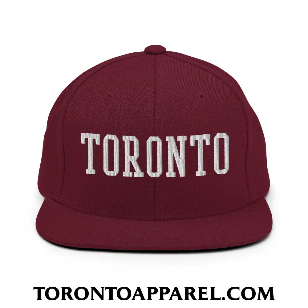 Toronto College Varisty Block Embroidered Flat Brim Bill Snapback Hat - Maroon - Toronto Apparel