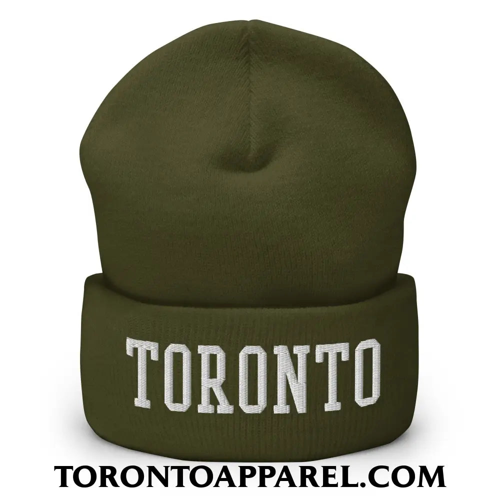 Toronto College Varsity Block Embroidered Cuffed Knit Beanie - Olive - Toronto Apparel