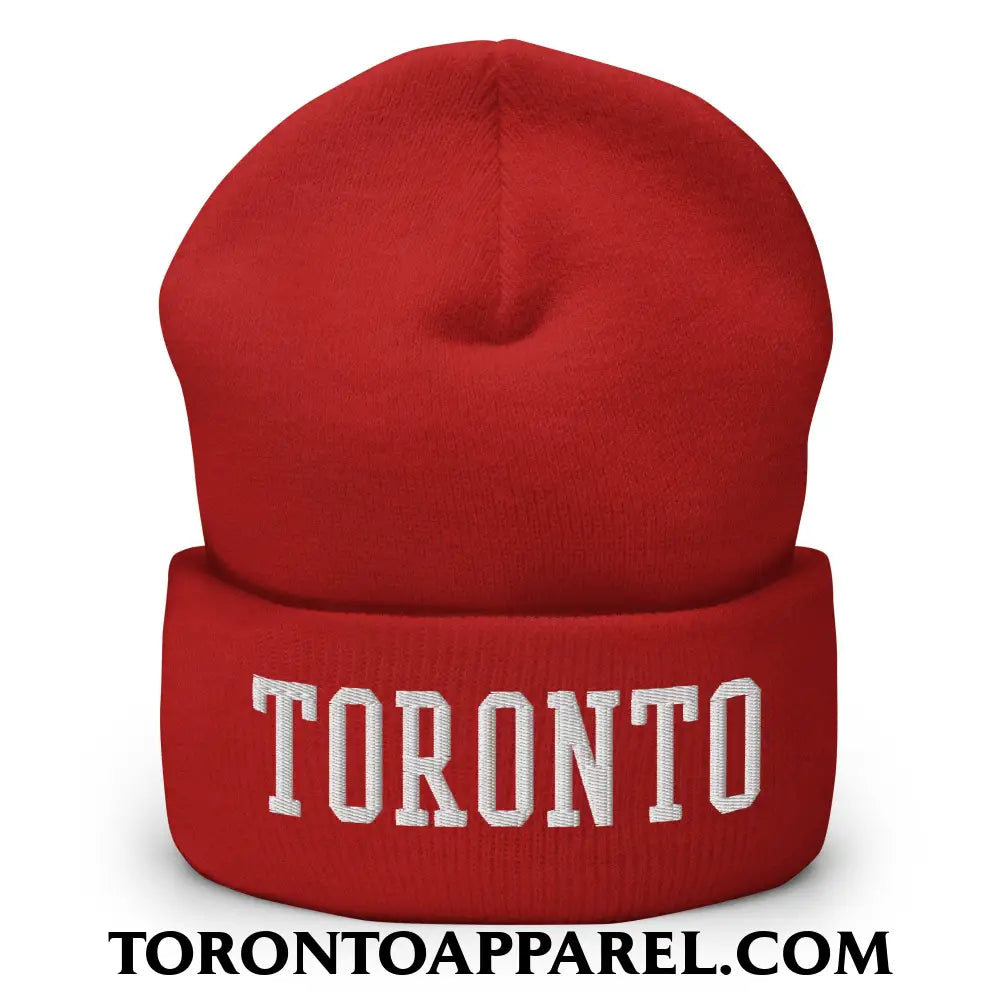 Toronto College Varsity Block Embroidered Cuffed Knit Beanie - Red - Toronto Apparel