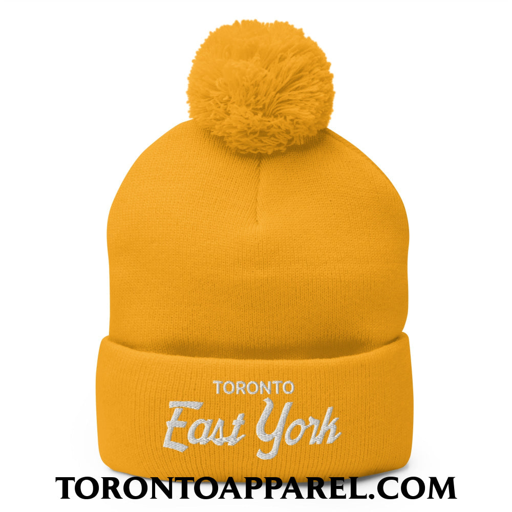 Toronto East York Embroidered Pom Pom Knit Beanie - Gold - Toronto Apparel
