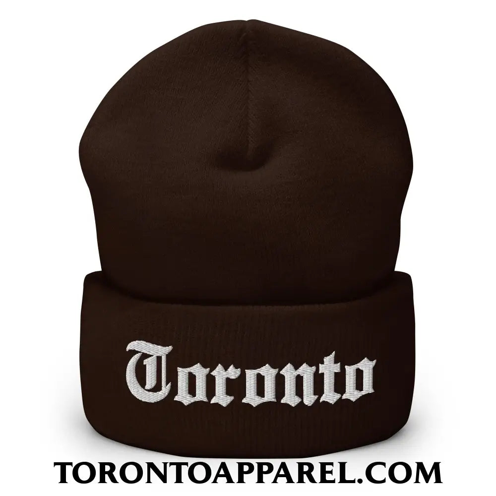 Toronto Old English Embroidered Cuffed Knit Beanie - Brown - Toronto Apparel