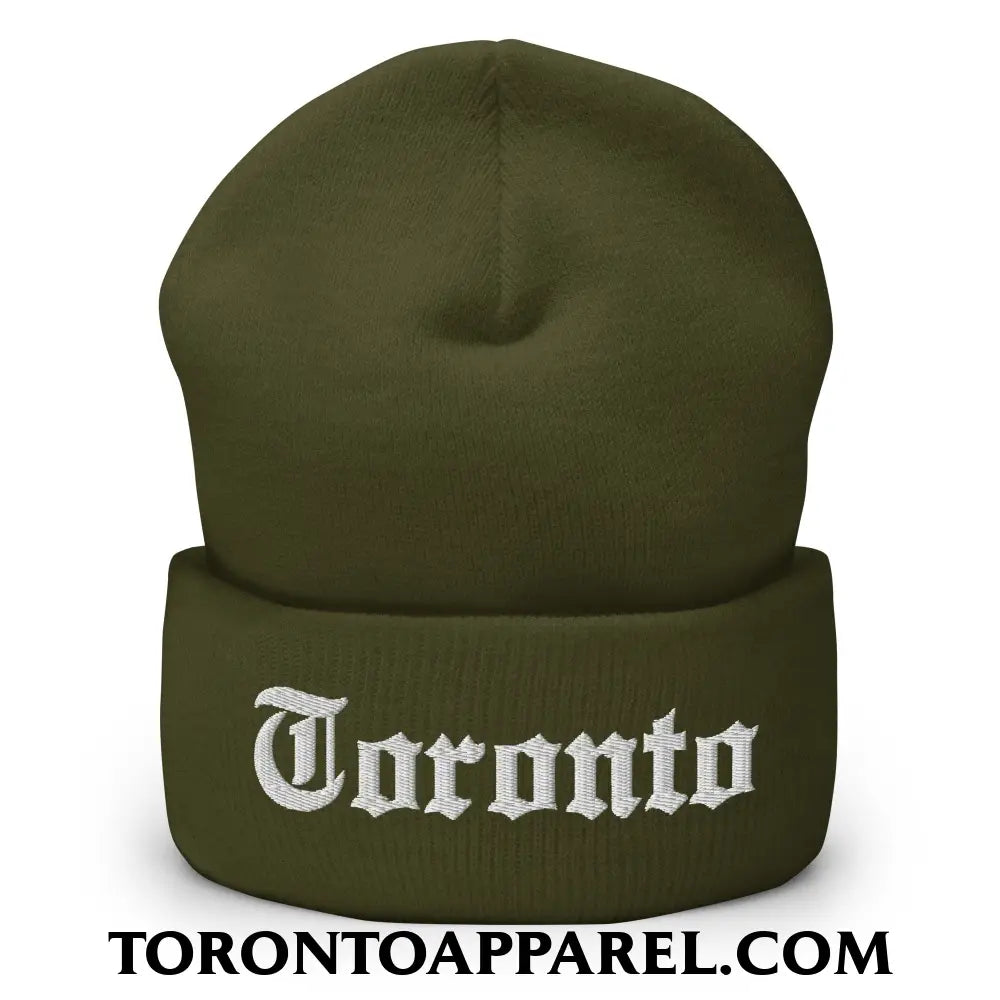 Toronto Old English Embroidered Cuffed Knit Beanie - Olive - Toronto Apparel