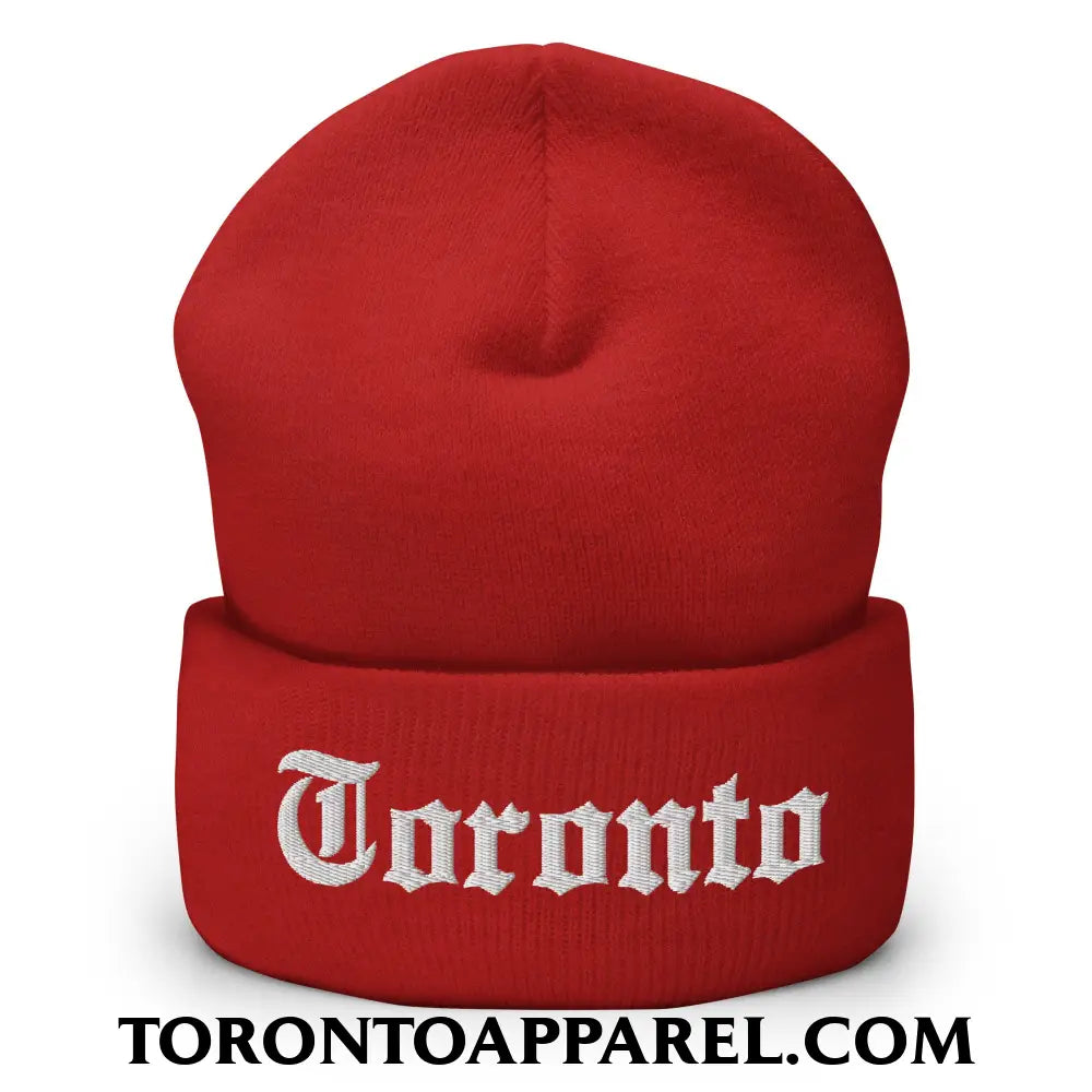 Toronto Old English Embroidered Cuffed Knit Beanie - Red - Toronto Apparel