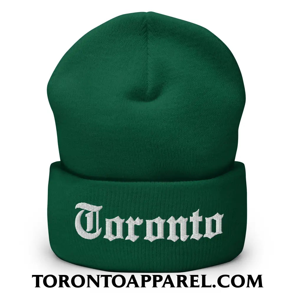 Toronto Old English Embroidered Cuffed Knit Beanie - Spruce - Toronto Apparel
