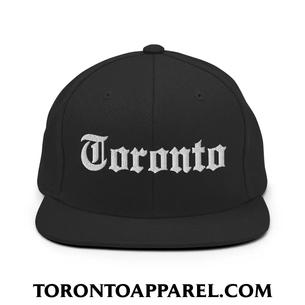Toronto Old English Embroidered Flat Brim Bill Snapback Hat - Black - Toronto Apparel