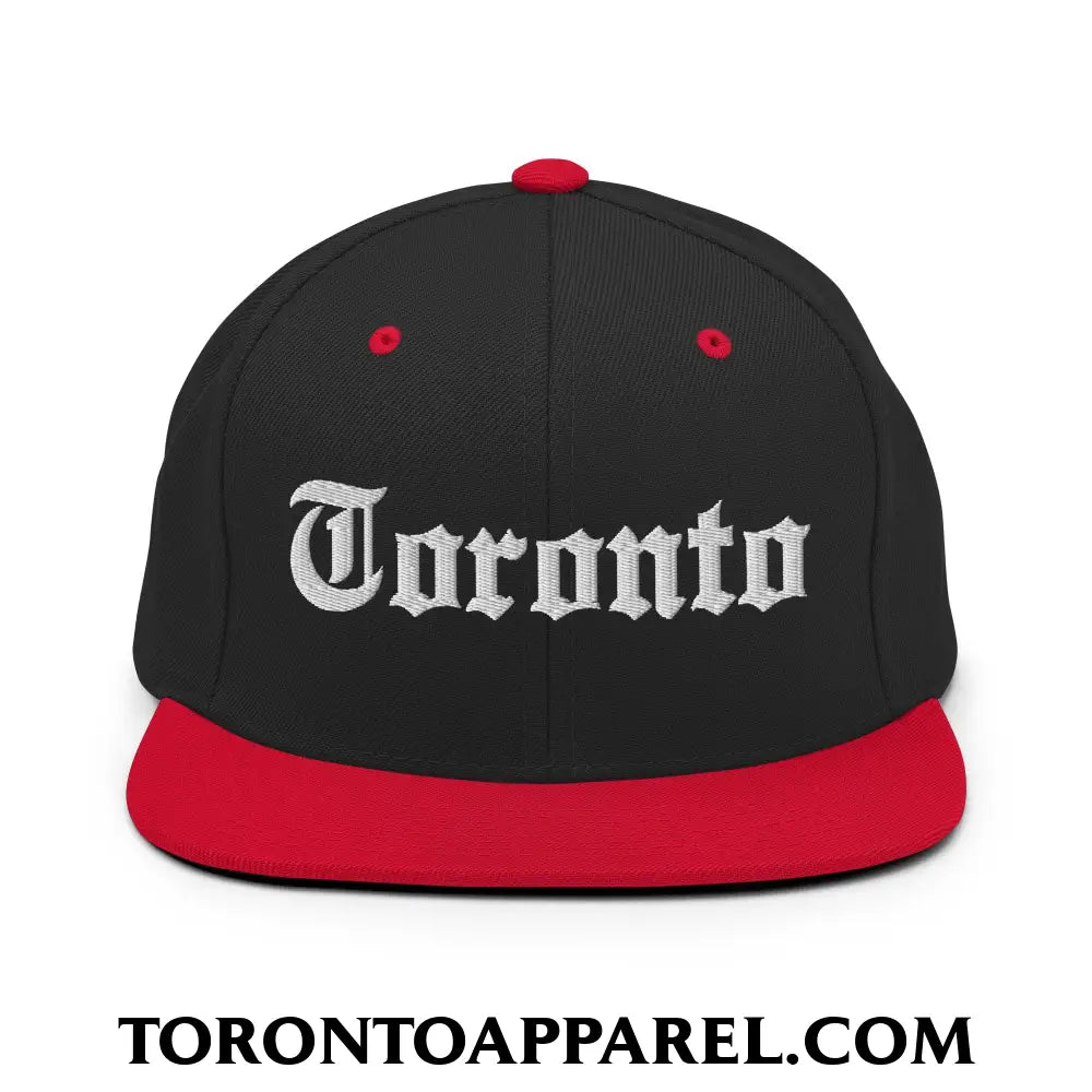 Toronto Old English Embroidered Flat Brim Bill Snapback Hat - Black/ Red - Toronto Apparel