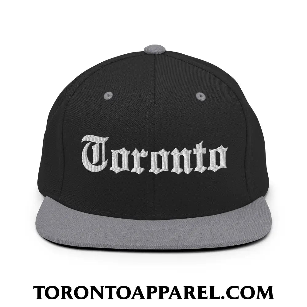 Toronto Old English Embroidered Flat Brim Bill Snapback Hat - Black/ Silver - Toronto Apparel