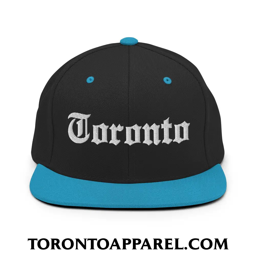 Toronto Old English Embroidered Flat Brim Bill Snapback Hat - Black/ Teal - Toronto Apparel