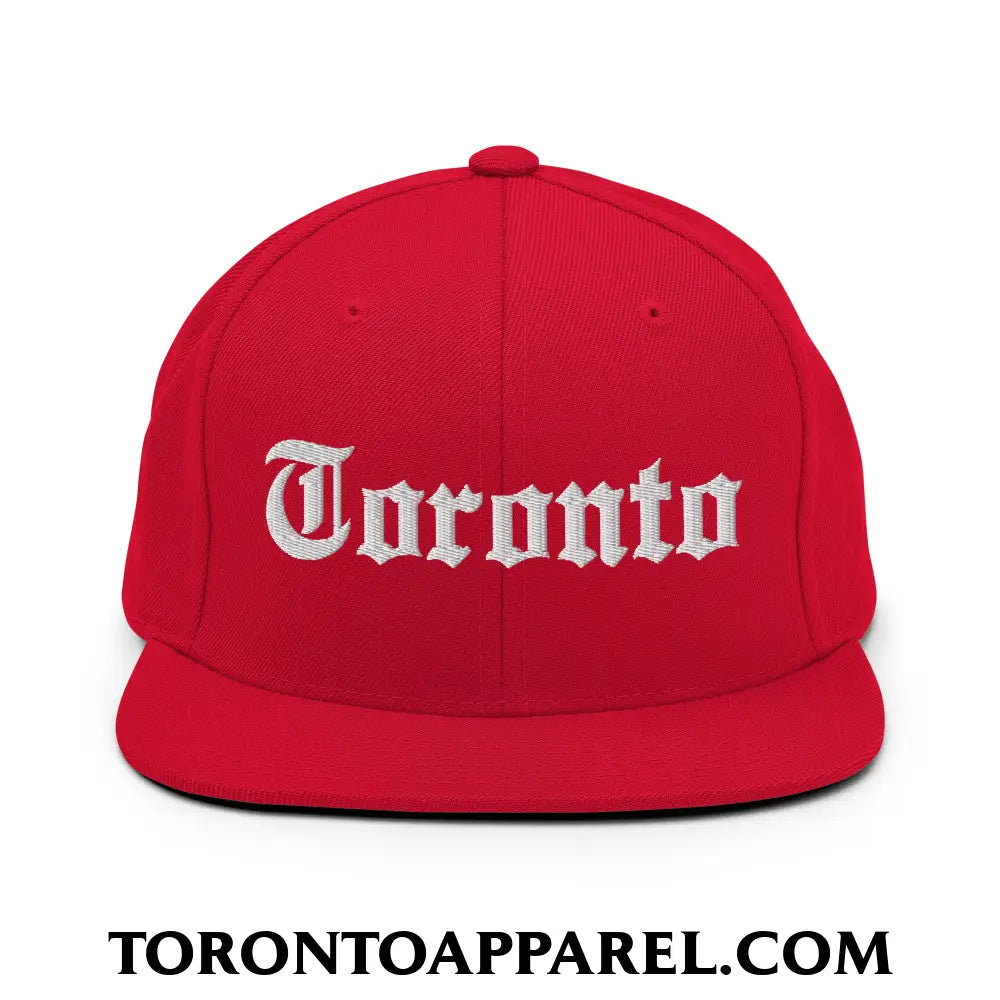 Toronto Old English Embroidered Flat Brim Bill Snapback Hat - Red - Toronto Apparel