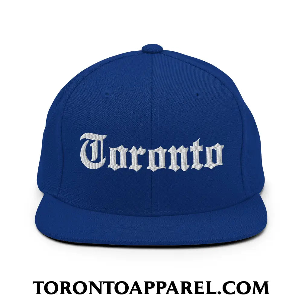 Toronto Old English Embroidered Flat Brim Bill Snapback Hat - Royal Blue - Toronto Apparel