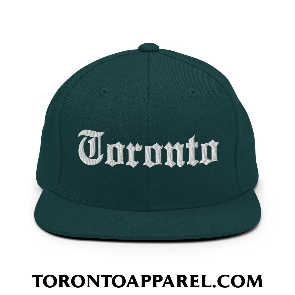 Toronto Old English Embroidered Flat Brim Bill Snapback Hat - Spruce - Toronto Apparel