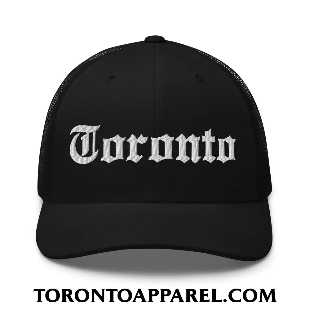 Toronto Old English Embroidered Mesh Trucker Hat - Black - Toronto Apparel