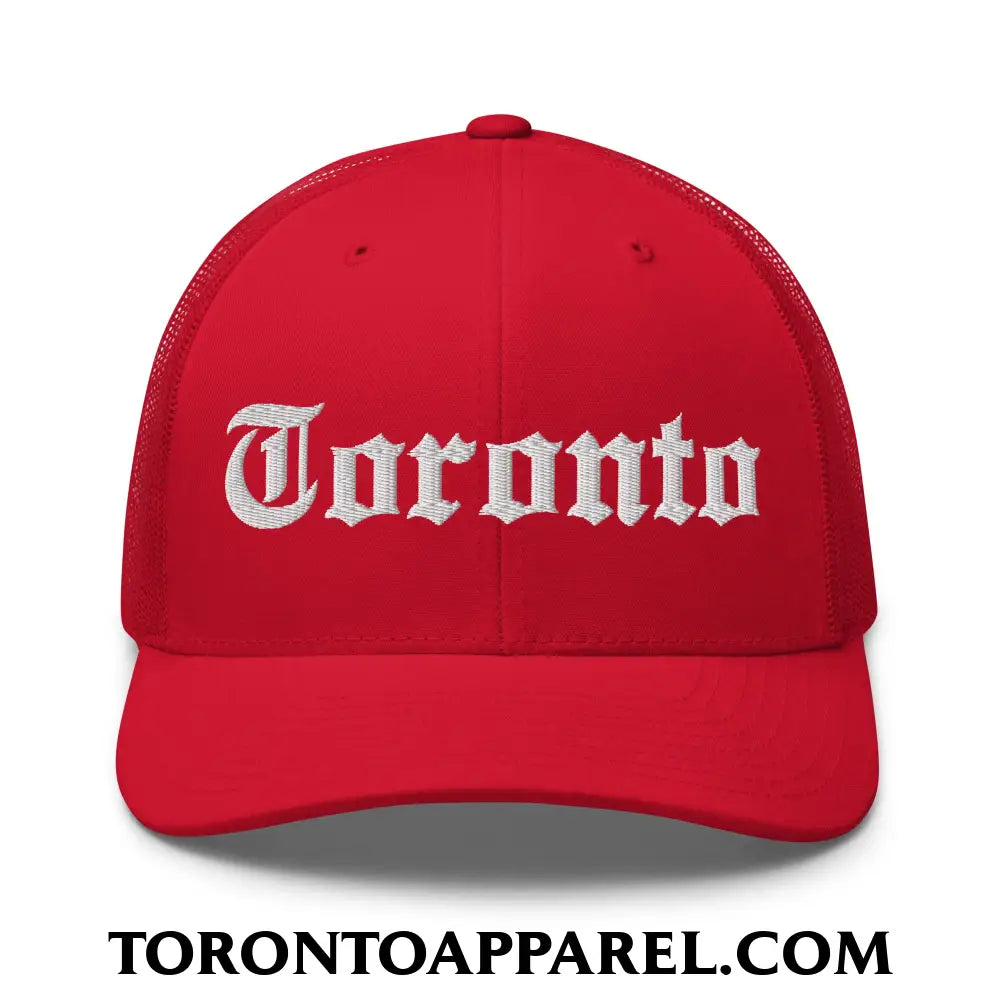 Toronto Old English Embroidered Mesh Trucker Hat - Red - Toronto Apparel