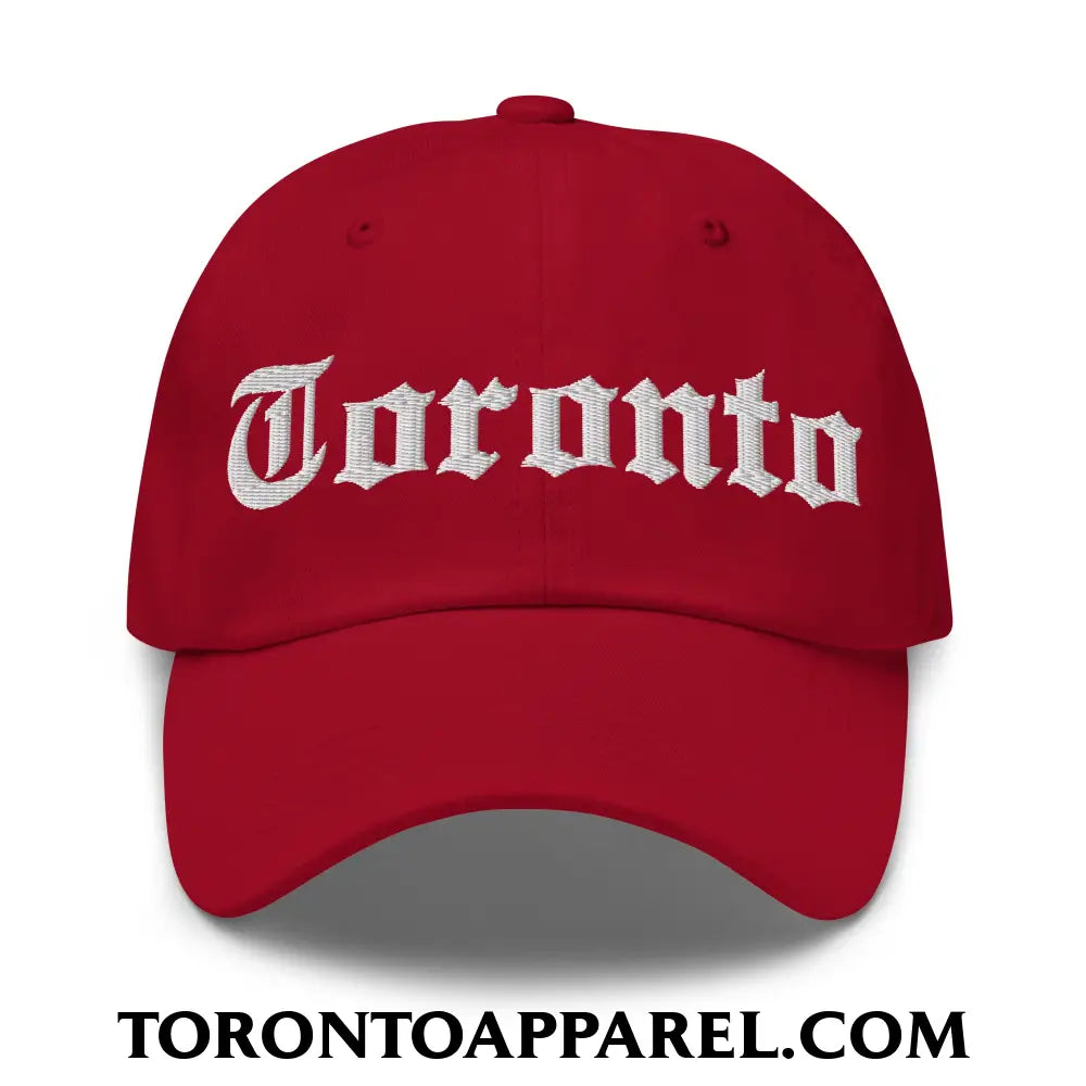 Toronto Old English Embroidered Unstructured Dad Hat - Cranberry - Toronto Apparel
