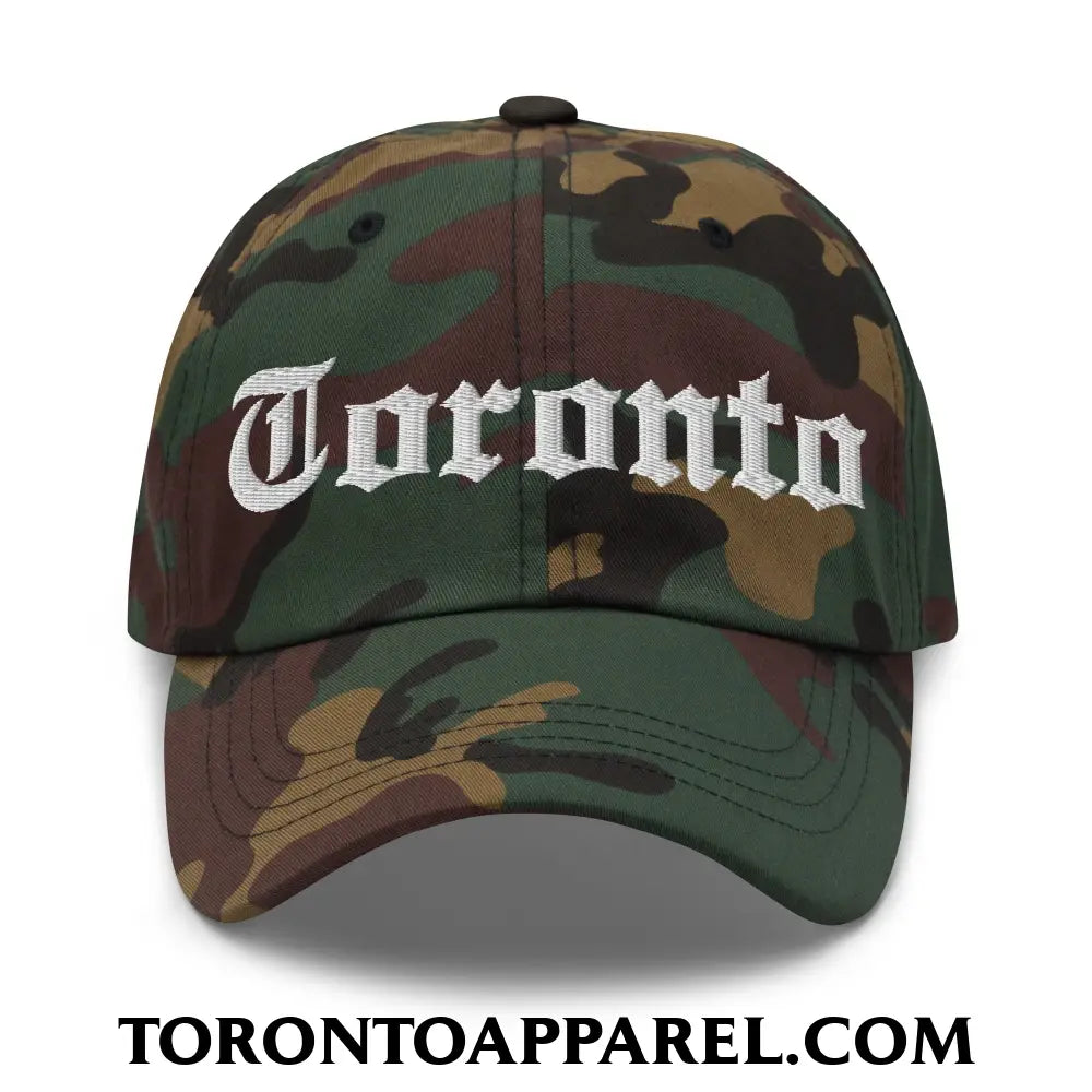 Toronto Old English Embroidered Unstructured Dad Hat - Green Camo - Toronto Apparel