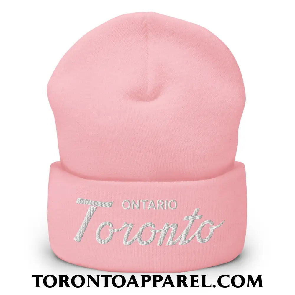 Toronto Ontario Classic Sports Script Embroidered Cuffed Knit Beanie - Baby Pink - Toronto Apparel
