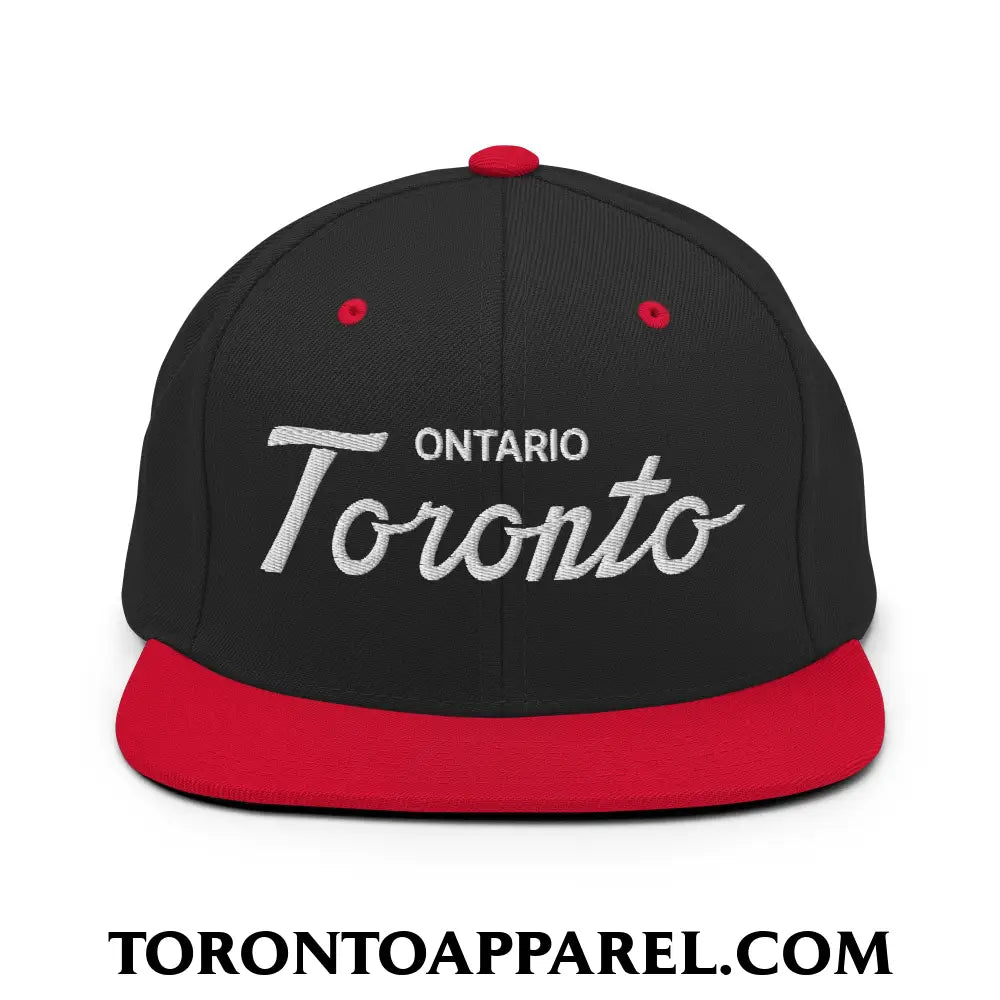 Toronto Ontario Classic Sports Script Embroidered Flat Brim Bill Snapback Hat - Black/ Red - Toronto Apparel