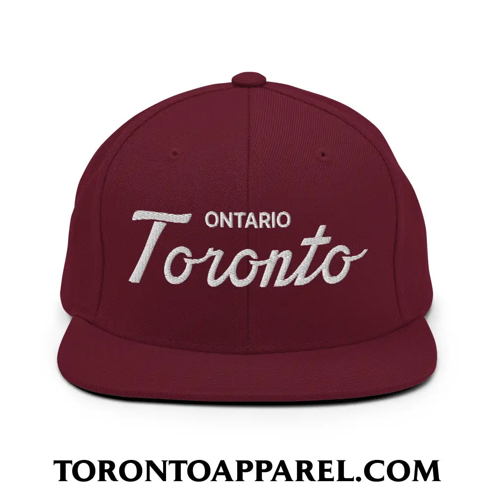 Toronto Ontario Classic Sports Script Embroidered Flat Brim Bill Snapback Hat - Maroon - Toronto Apparel